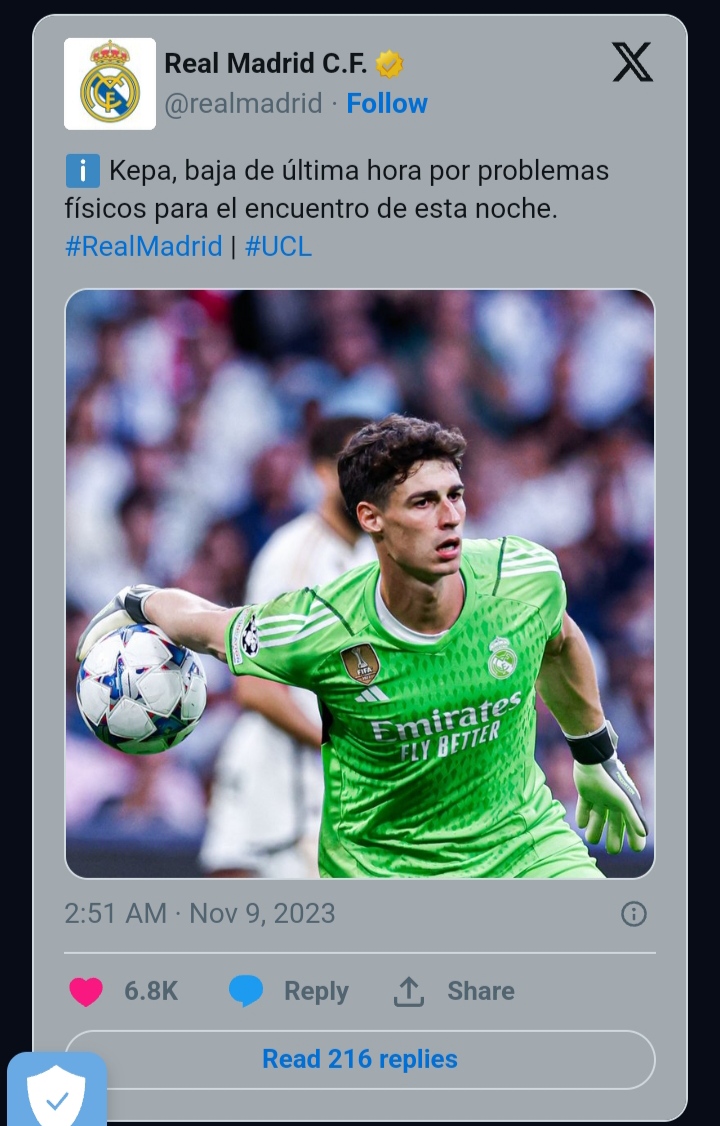 Real Madrid Kehilangan Kepa untuk Beberapa Pertandingan Karena Hal Ini pengumuman Kepa cedera