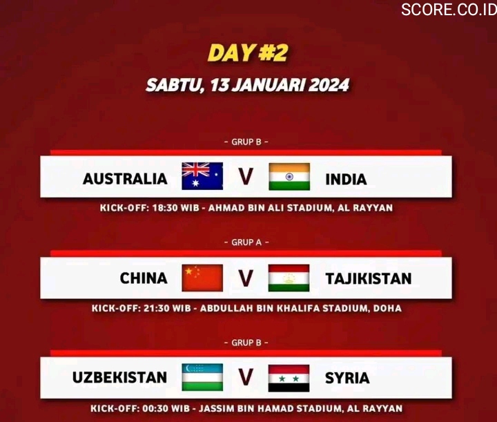 Jadwal Piala Asia Hari Ini, Sabtu 13 Januari 2024 : Duel Big Match Australia versus India