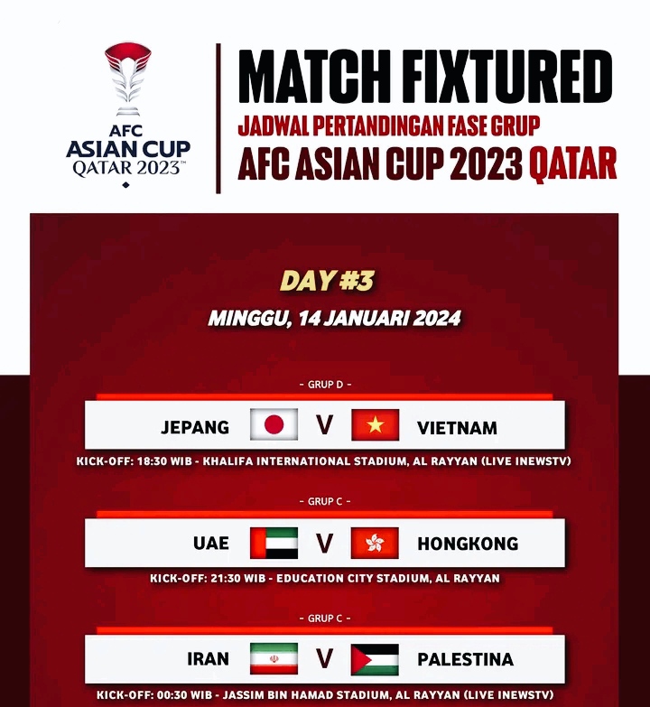 jadwal piala asia hari ini ada Jepang vs vietnam