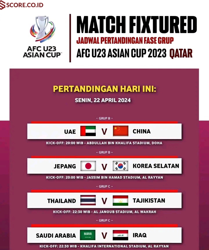 Jadwal Piala Asia U23 Malam Ini