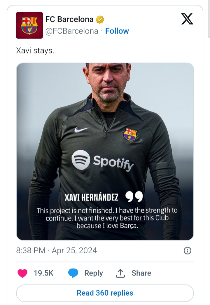 Xavi Resmi Dipertahankan, Presiden Barcelona yang Langsung Turun Tangan pengumuman xavi stay