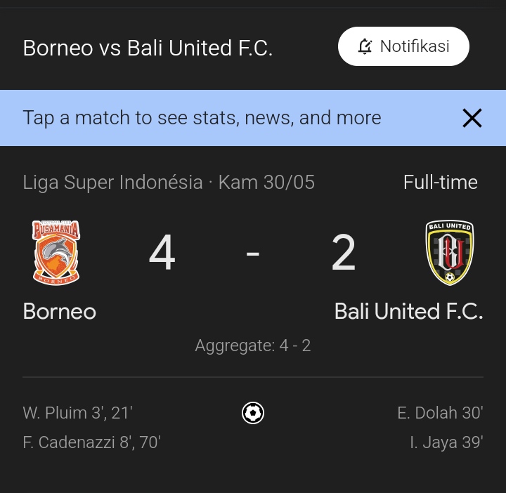 Hasil Championship Series Lengkap : Persib Berhasil Juara, Borneo Peringkat 3 Hasil Borneo vs bali