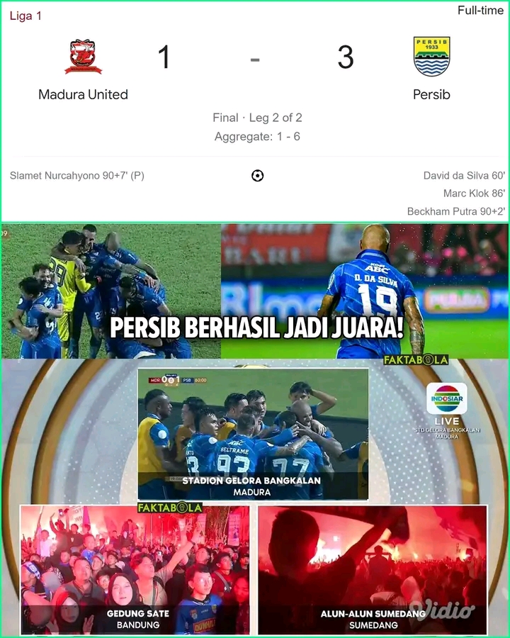 Hasil Championship Series Lengkap : Persib Berhasil Juara, Borneo Peringkat 3 Hasil persib vs madura