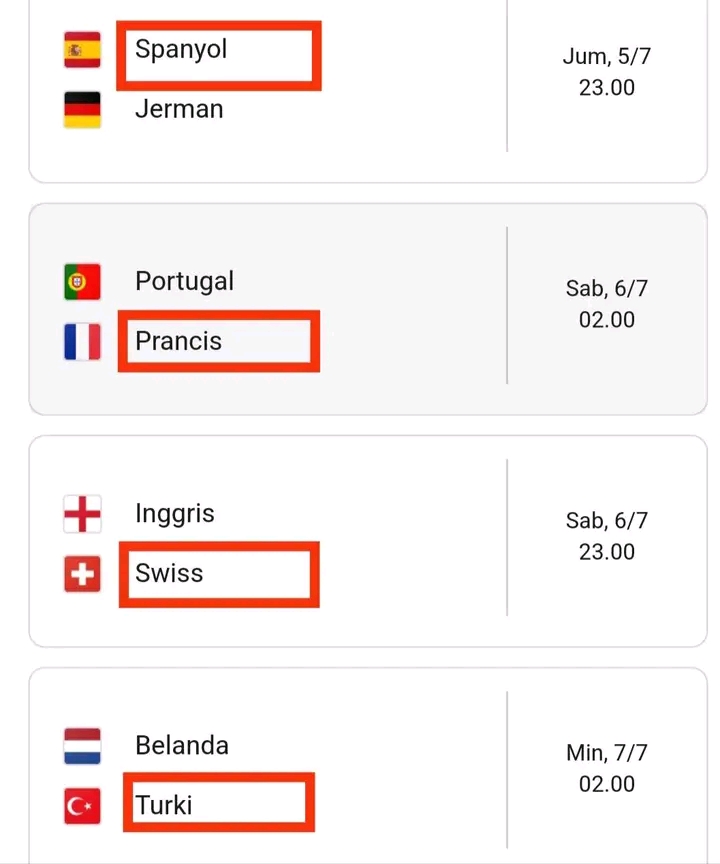Jadwal perempat final euro 2024