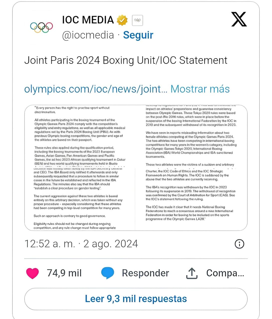 IOC Membela Atlet Tinju Transgender Setelah Mengalahkan Petinju Wanita Asal Italia Pernyataan ioc