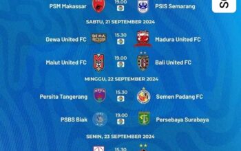 Jadwal Liga Indonesia Periode 20-22 September 2024 Versi SCORE.CO.ID