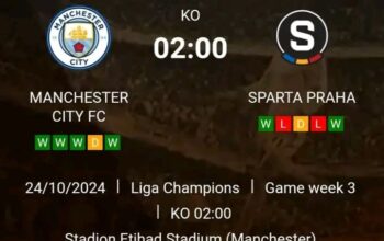 Prediksi Skor Manchester City vs Sparta Praha Pekan ke-3 UCL 2024/2025