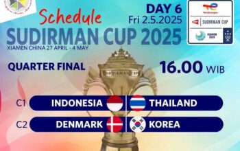 Line Up Perempat Final Piala Sudirman 2025, Indonesia vs Thailand dan Korsel vs Denmark