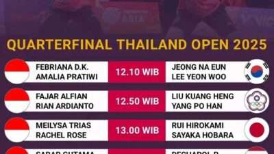 Jadwal Perempat Final Thailand Open 2025: Indonesia Loloskan 6 Wakil