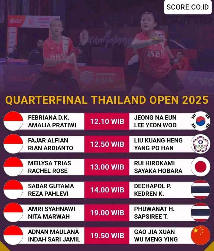 Jadwal Perempat Final Thailand Open 2025, 16 Mei Jam 12 Siang