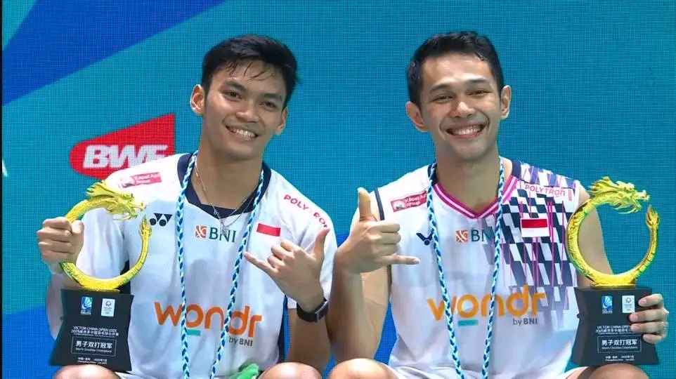 Fajar/Fikri Juara China Open 2025, Senyum Sumringah Kedua Pasangan