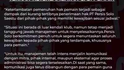 Manajemen Persis Solo Buka Suara Soal Nunggak Gaji