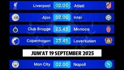 Jadwal Liga Champions 16 September 2025 Sampai 2 Oktober