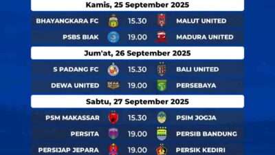 Jadwal Super League Pekan 7: Mulai Kamis 25 September 2025