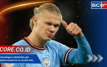 Perbandingan efektivitas gol Haaland musim ini vs musim lalu.