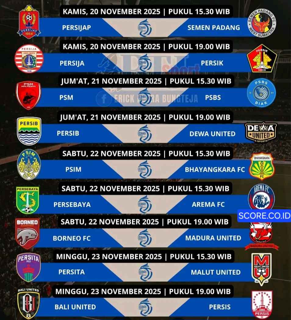 Jadwal Super League Pekan 13 Musim 2025/2026