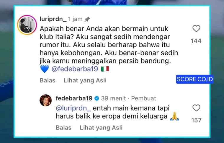 Postingan Federico Barba yang keluar dari Persib